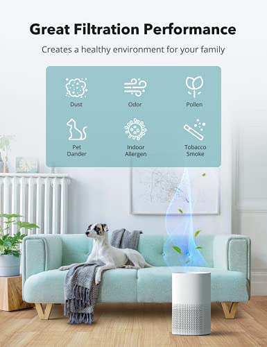 Air Purifier for Home with H13 True HEPA Filter, CADR 250 m³/h, Pollen Smoke Allergen Pet Dander Hair Eliminator for Large Room up to 323 ft², Air Quality Sensor, 4 Displaying Colors AP005