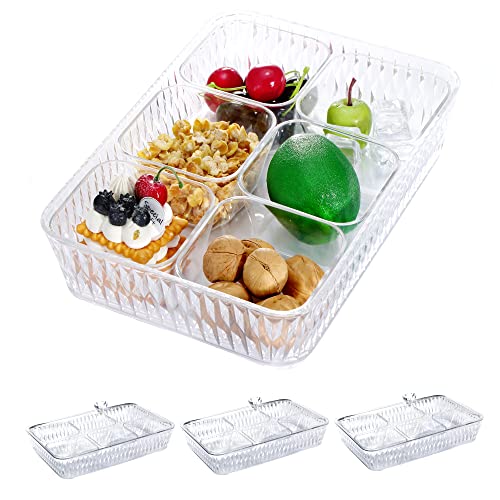 Gehuangbao Food container acrylic Serving Tray,Large Platter with Lid 24 Removable Bowls,Condiments Appetizers Snacks Nuts Platter,Perfect for Party Wedding Family (4 Sets)