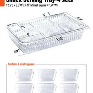 Gehuangbao Food container acrylic Serving Tray,Large Platter with Lid 24 Removable Bowls,Condiments Appetizers Snacks Nuts Platter,Perfect for Party Wedding Family (4 Sets)