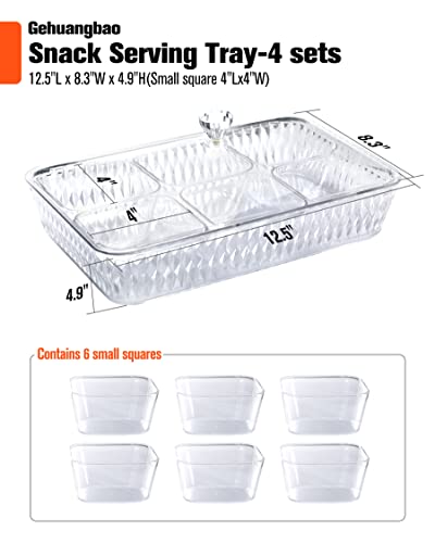 Gehuangbao Food container acrylic Serving Tray,Large Platter with Lid 24 Removable Bowls,Condiments Appetizers Snacks Nuts Platter,Perfect for Party Wedding Family (4 Sets)