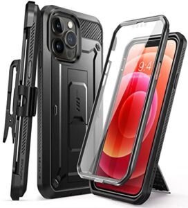 supcase unicorn beetle pro series case for iphone 13 pro max (2021 release) 6.7 inch, built-in screen protector full-body rugged holster case (black)