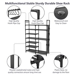 VTRIN Shoe Rack Shoe Organizer 7 Tier Shoe Rack for Entryway Holds 24-28 Pairs Shoe and Boots Shelf Organizer Storage Organizer Durable Metal with Side Hanging Shoe Pockets for Bedroom Black