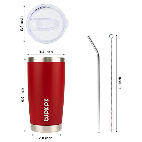 BJPKPK 20 oz Insulated Tumbler With Lid And Straw Stainless Steel Coffee Mug Tumblers Cups,Red