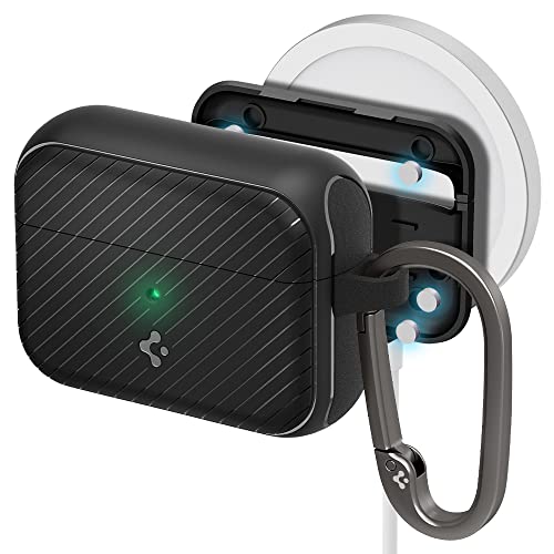 Spigen Mag Armor (MagFit) Designed for Airpods Pro Case MagSafe Compatible Case Cover with Keychain (Magnets Embedded) - Matte Black