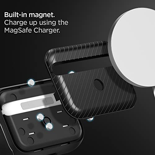 Spigen Mag Armor (MagFit) Designed for Airpods Pro Case MagSafe Compatible Case Cover with Keychain (Magnets Embedded) - Matte Black