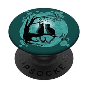 cat couple watch the full moon - cute aesthetic pattern popsockets swappable popgrip