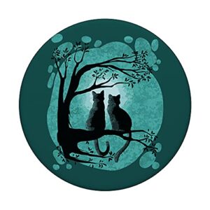 Cat Couple Watch The Full Moon - Cute Aesthetic Pattern PopSockets Swappable PopGrip