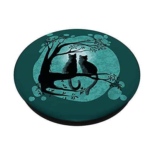 Cat Couple Watch The Full Moon - Cute Aesthetic Pattern PopSockets Swappable PopGrip
