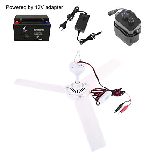 CXV DC 12V Ceiling Fan Air Cooler 19.7 inch Hanging Fan for Camping Outdoor Tent Bed