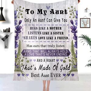 Nice Gifts Love Letter to Aunt Like A Mother Warm Blanket Lavender Quote Soft Fluffy Flannel Throw Blanket Birthday Present Travel Sofa Bedroom Home Decor 50"x60"(to My Aunt-Light Purple, 50"x60")