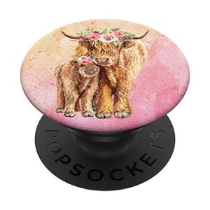 cute scottish highland cow calf for mom animal lover retro popsockets swappable popgrip