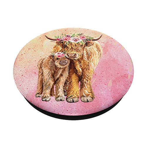 Cute Scottish Highland Cow Calf For Mom Animal Lover Retro PopSockets Swappable PopGrip