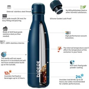 BJPKPK Insulated Water Bottles -17oz/500ml -Stainless Steel Water bottles,Sports water bottles Keep cold for 24 Hours and hot for 12 Hours,water bottles for School-Navy blue