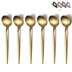 matt gold teaspoons 6 piece, 6.6'' spoons silverware, stainless steel small spoons, tea spoons for home, kitchen or restaurant, dishwasher safe (matt gold-6.6 inches)