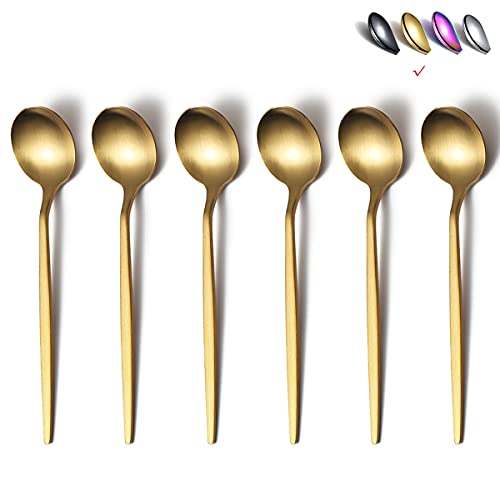 Matt Gold Teaspoons 6 Piece, 6.6'' Spoons Silverware, Stainless Steel Small Spoons, Tea Spoons for Home, Kitchen or Restaurant, Dishwasher Safe (Matt Gold-6.6 Inches)