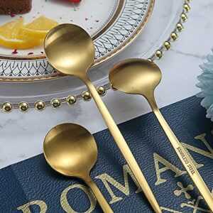 Matt Gold Teaspoons 6 Piece, 6.6'' Spoons Silverware, Stainless Steel Small Spoons, Tea Spoons for Home, Kitchen or Restaurant, Dishwasher Safe (Matt Gold-6.6 Inches)