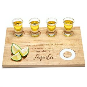 LOBUBT Shot Glasses Serving Tray Shot Glass Holder with Salt Rim Funny Shot Glasses Board Good Helper for Bar,Restaurant,Party,Family Gathering, Gifts for Men Gifts for Women