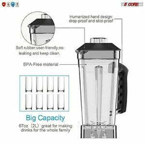 5 Core 2L Professional Countertop Blender For Kitchen 68 Oz 2000W High Speed BPA Free 6 Titanium Blade Smoothie Blender Electric For Soup Shake Juice Multi-Speed Manual JB 2000 M