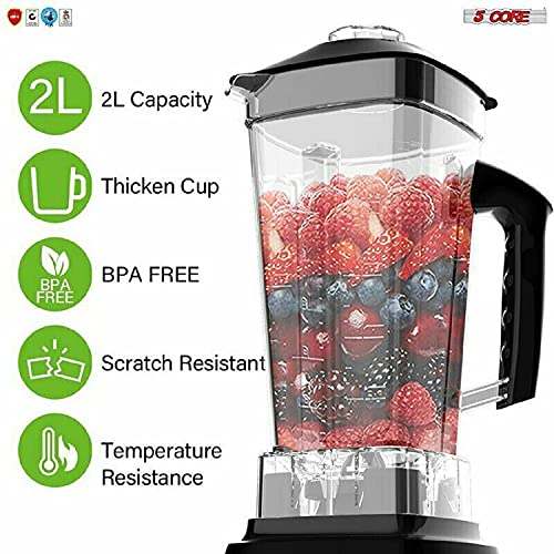 5 Core 2L Professional Countertop Blender For Kitchen 68 Oz 2000W High Speed BPA Free 6 Titanium Blade Smoothie Blender Electric For Soup Shake Juice Multi-Speed Manual JB 2000 M