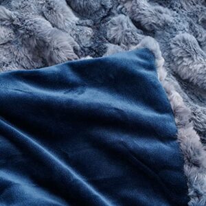 Super Soft Faux Fur Throw Blanket- Royal Luxury Cozy Plush Blanket use for Couch Sofa Bed Chair, Reversible Fuzzy Faux Fur Velvet Blanket 50 Inch x 60 Inch (Blue)