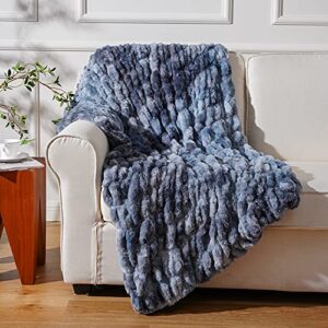 Super Soft Faux Fur Throw Blanket- Royal Luxury Cozy Plush Blanket use for Couch Sofa Bed Chair, Reversible Fuzzy Faux Fur Velvet Blanket 50 Inch x 60 Inch (Blue)