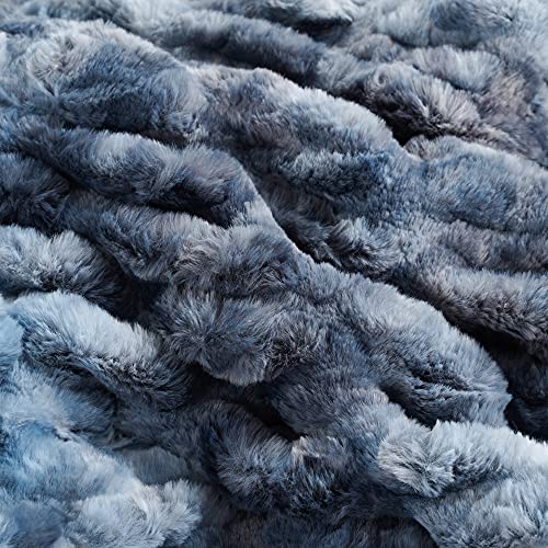 Super Soft Faux Fur Throw Blanket- Royal Luxury Cozy Plush Blanket use for Couch Sofa Bed Chair, Reversible Fuzzy Faux Fur Velvet Blanket 50 Inch x 60 Inch (Blue)