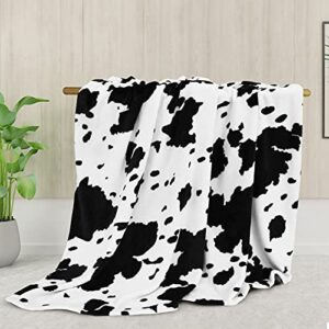 WISH TREE Cow Print Blanket Soft Fleece Throw Blanket with Cow Print for Twin Size Bed, Couch, Sofa (Cowhide, Twin Size 60 * 80 Inch)