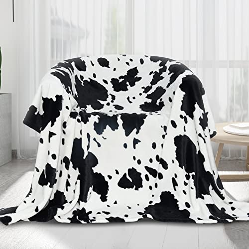 WISH TREE Cow Print Blanket Soft Fleece Throw Blanket with Cow Print for Twin Size Bed, Couch, Sofa (Cowhide, Twin Size 60 * 80 Inch)
