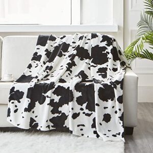 WISH TREE Cow Print Blanket Soft Fleece Throw Blanket with Cow Print for Twin Size Bed, Couch, Sofa (Cowhide, Twin Size 60 * 80 Inch)