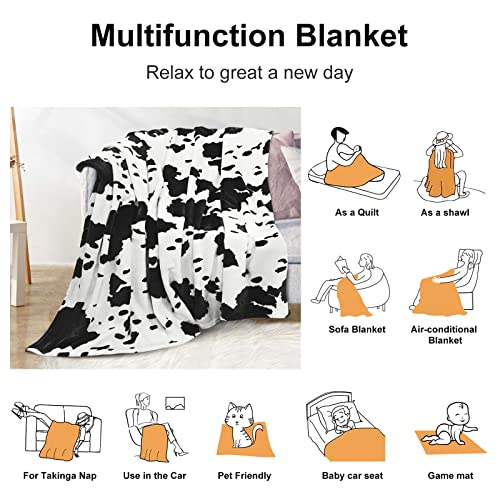 WISH TREE Cow Print Blanket Soft Fleece Throw Blanket with Cow Print for Twin Size Bed, Couch, Sofa (Cowhide, Twin Size 60 * 80 Inch)