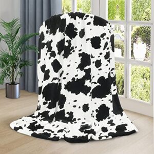 WISH TREE Cow Print Blanket Soft Fleece Throw Blanket with Cow Print for Twin Size Bed, Couch, Sofa (Cowhide, Twin Size 60 * 80 Inch)