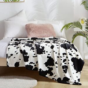 WISH TREE Cow Print Blanket Soft Fleece Throw Blanket with Cow Print for Twin Size Bed, Couch, Sofa (Cowhide, Twin Size 60 * 80 Inch)