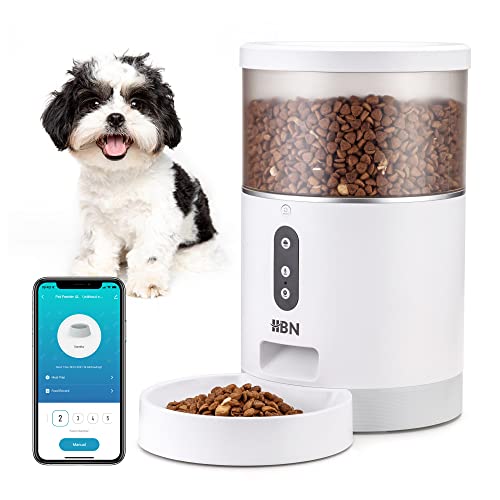 HBN Automatic Cat Feeders, 4L Dog Food Dispenser Dry Food,Work with Alexa and Voice Recorder,2.4Ghz Wi-Fi Enabled App Control