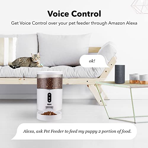 HBN Automatic Cat Feeders, 4L Dog Food Dispenser Dry Food,Work with Alexa and Voice Recorder,2.4Ghz Wi-Fi Enabled App Control