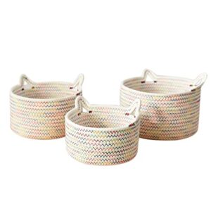 hizibesty 3 pack cotton rope storage baskets bin stackable decorative woven basket with cut cat ears design for clothes, toy, makeup, books, towels, nursery