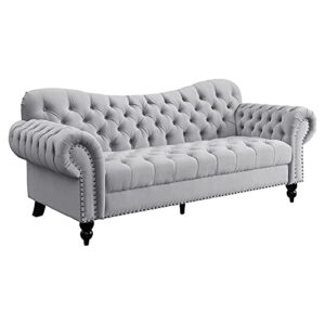 pemberly row 18.5" traditional velvet fabric sofa with nail head in light gray