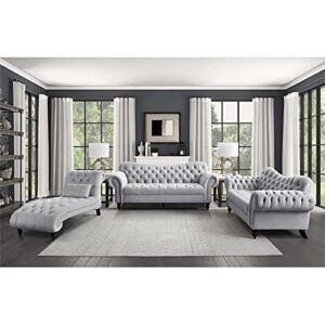 Pemberly Row 18.5" Traditional Velvet Fabric Sofa with Nail Head in Light Gray