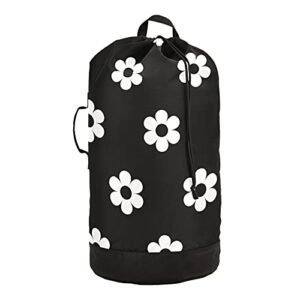 xigua cute white daisy flowers laundry bag drawstring closure waterproof durable backpack storage basket organization dirty clothes bag laundry hamper with shoulder straps