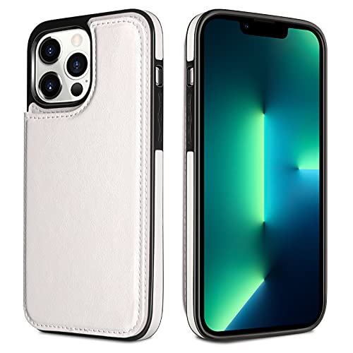 HianDier Wallet Case Compatible with iPhone 13 Pro MAX Case 5G 6.7-inch Slim Protective with Credit Card Slot Holder Flip Folio Soft PU Leather Magnetic Closure Cover, White