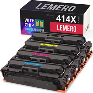 lemero 414x (with chip) remanufactured toner cartridge replacement for hp 414x 414a 414 w2020x for m479fdw, m454dn, 414a, 414x toner cartridges (4 pack)