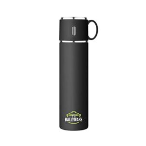 ballyware 20oz stainless steel vacuum insulated flask, leak proof thermos for hot drinks with cup - for indoor and outdoor (black)