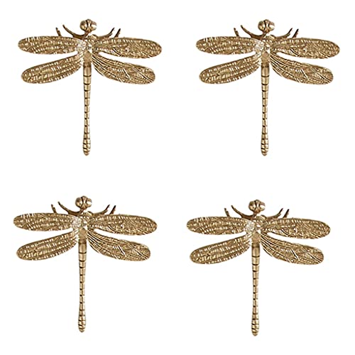 LiPengTaoHome Decorative Hook Dragonfly Sculpture Wall Decoration Hook Brass Hook Wall Hooks Bathroom Hooks Towel Hooks (Color : Gold, Size : Set of 4)