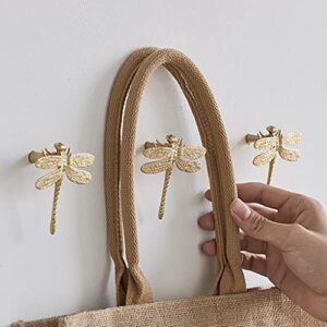 LiPengTaoHome Decorative Hook Dragonfly Sculpture Wall Decoration Hook Brass Hook Wall Hooks Bathroom Hooks Towel Hooks (Color : Gold, Size : Set of 4)