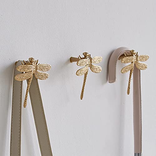 LiPengTaoHome Decorative Hook Dragonfly Sculpture Wall Decoration Hook Brass Hook Wall Hooks Bathroom Hooks Towel Hooks (Color : Gold, Size : Set of 4)