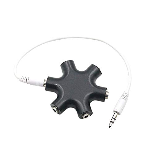 ZTGD Audio Adapter, Mini Portable 1 to 5 3.5mm Plug Stereo Audio Earphone Splitter Adapter for Phone Black