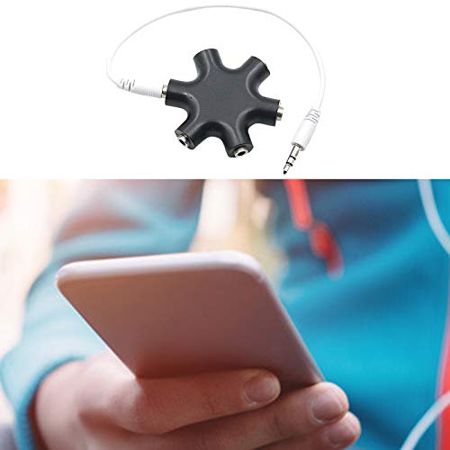 ZTGD Audio Adapter, Mini Portable 1 to 5 3.5mm Plug Stereo Audio Earphone Splitter Adapter for Phone Black