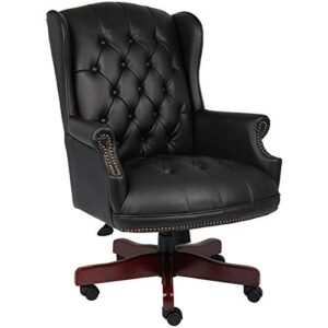 bowery hill traditional high back faux leather tufted executive chair in black