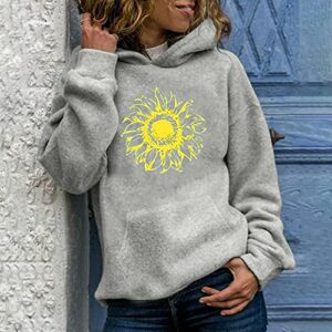 Women's Casual Hoodies Jumper Tops Sunflower Graphic Printed Sweatshirt Hooded Pullover with Pockets Gray