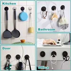 BARONAGE 8 Pack Adhesive Hooks, Towel Hook for Hanging Heavy Duty Waterproof Stainless Steel Robe Coat Hooks Black Wall-Hooks Stick on Bathroom Kitchen Home Door Bedroom