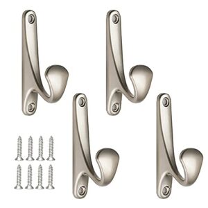 4 pack single prong wall mounted hat towel bag hanger, decorative art coat hooks with deep curve, solid zinc alloy wall hooks holder for keys, umbrella, matte silver, exxacttorch
